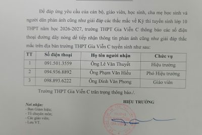 Thông báo các số điện thoại đường dây nóng phục vụ kỳ thi tuyển sinh lớp 10 THPT năm học 2026-2027