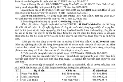 Thông báo về việc thu tiền dịch vụ tuyển sinh vào lớp 10, năm học 2026-2027